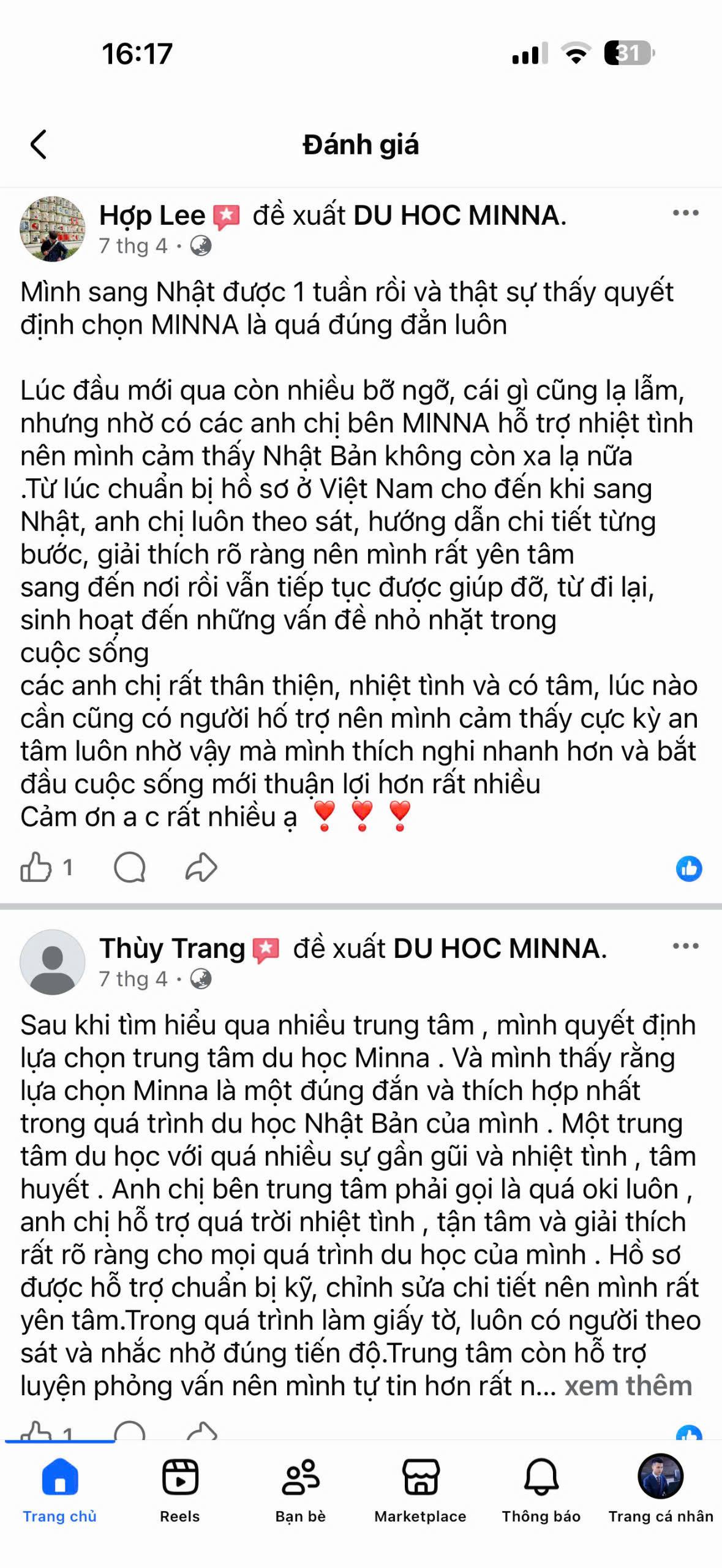 Đánh giá học viên MINNA 7