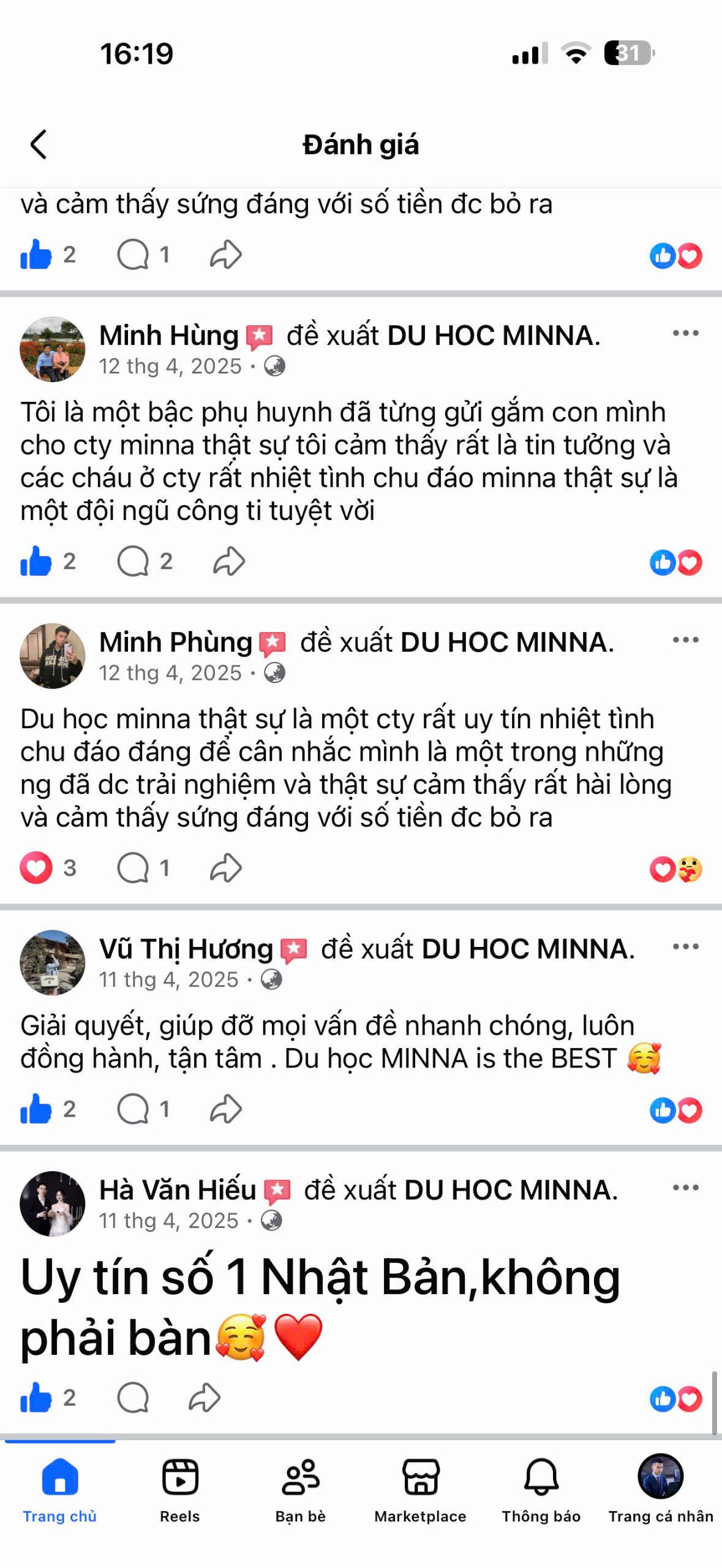 Đánh giá học viên MINNA 16