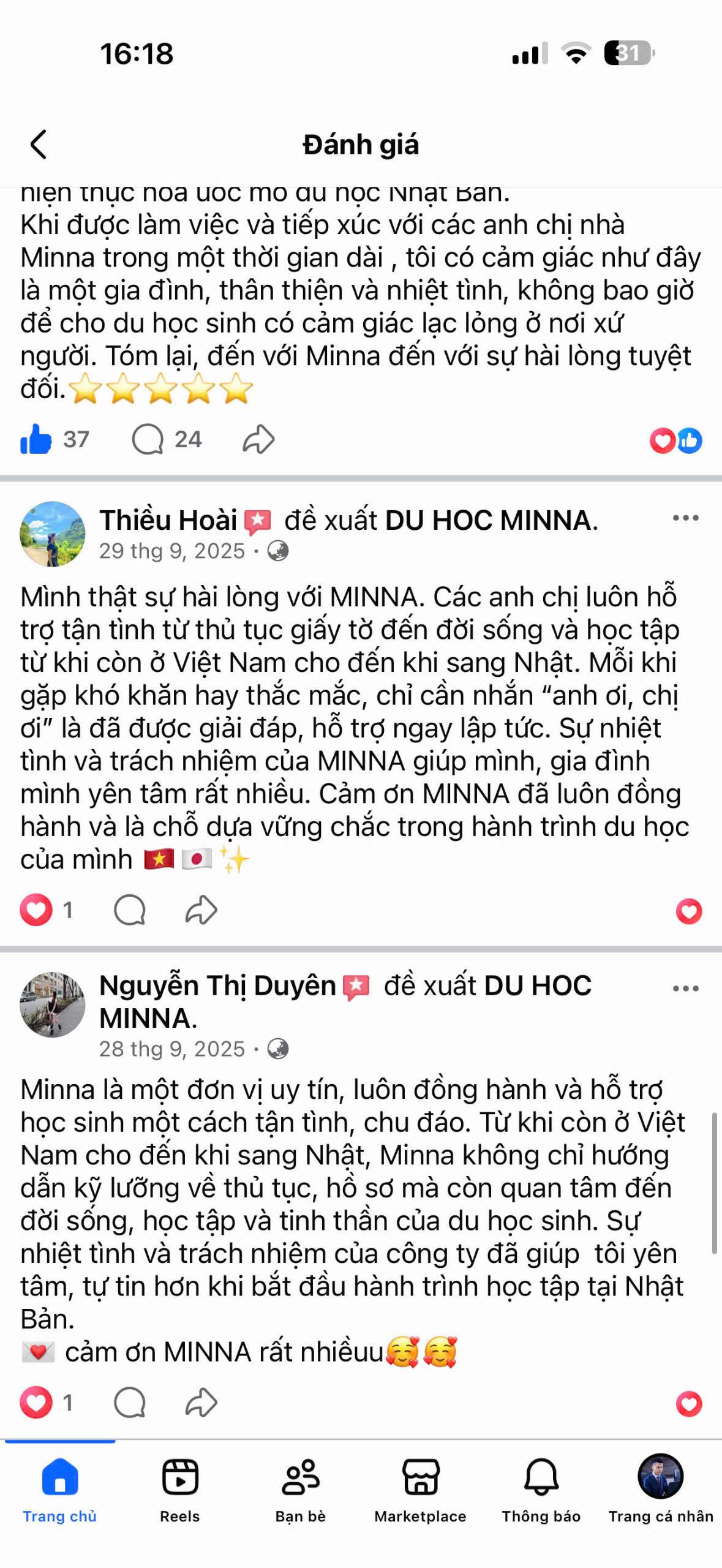 Đánh giá học viên MINNA 19