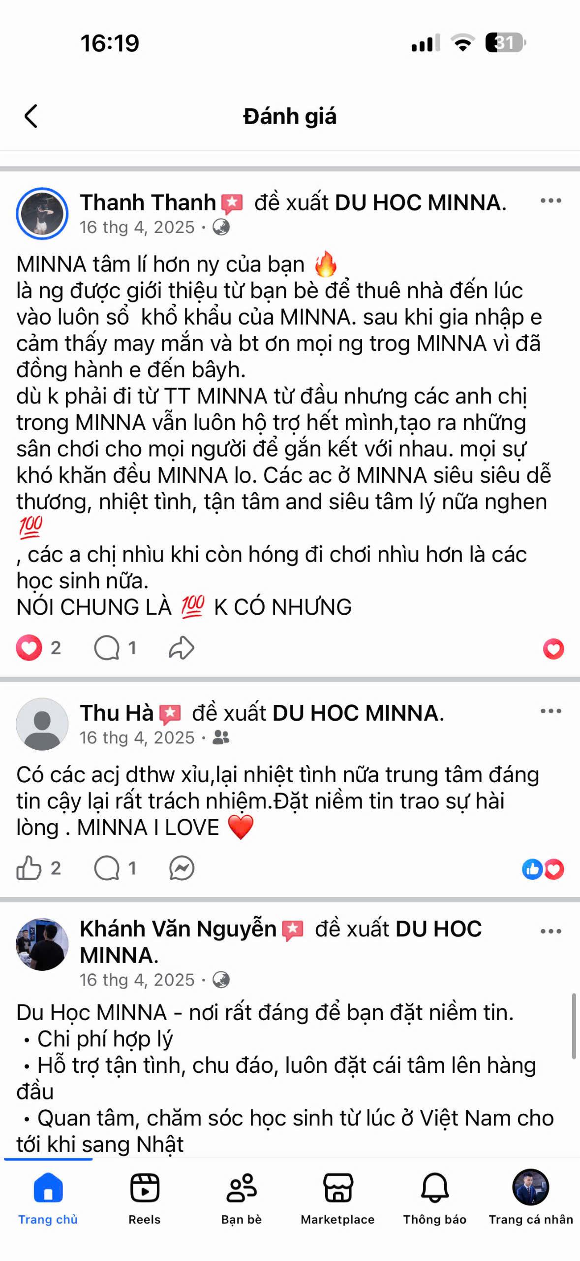 Đánh giá học viên MINNA 21