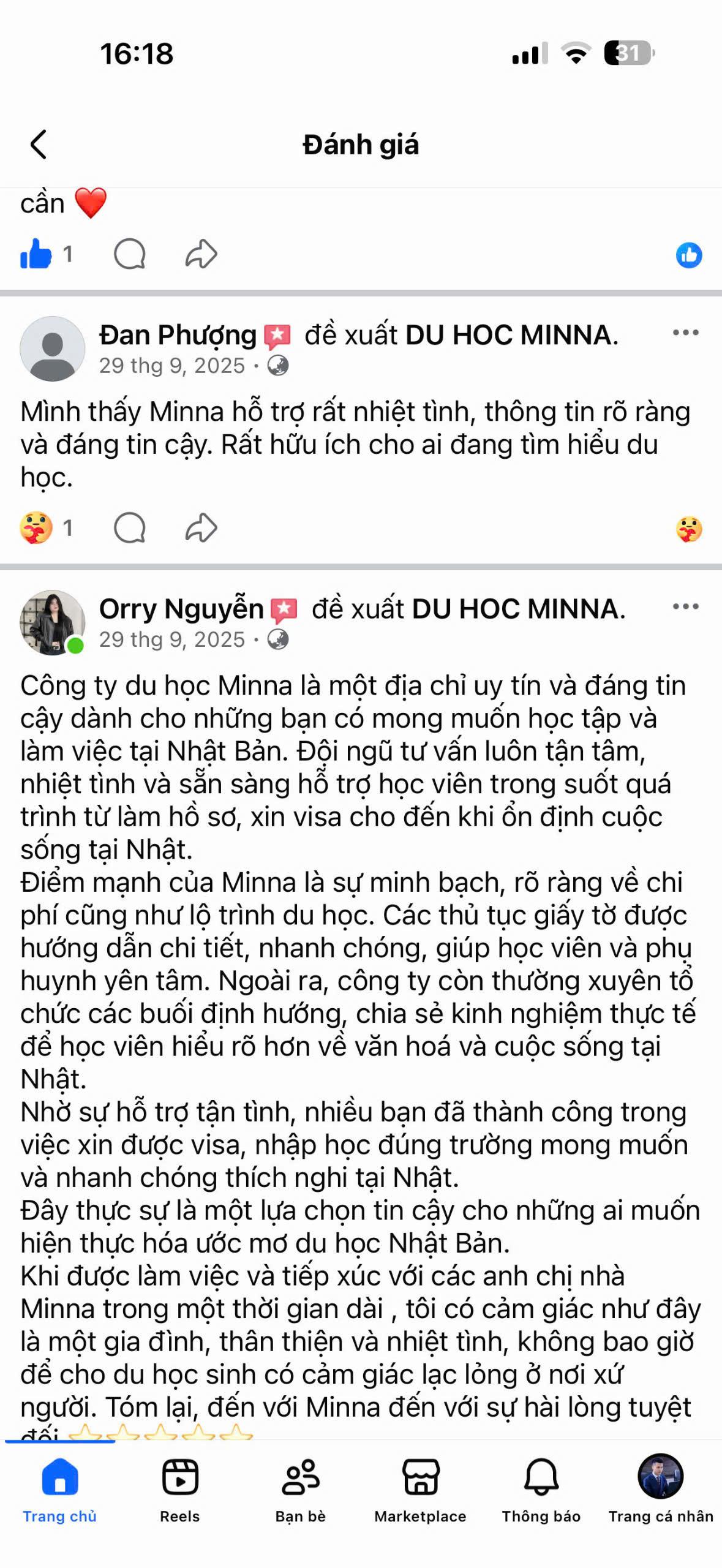 Đánh giá học viên MINNA 29