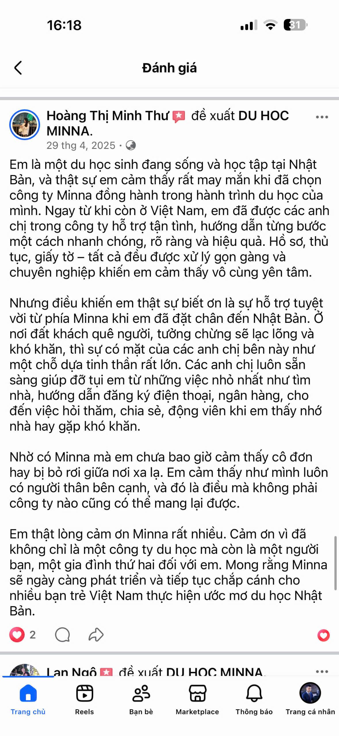 Đánh giá học viên MINNA 32
