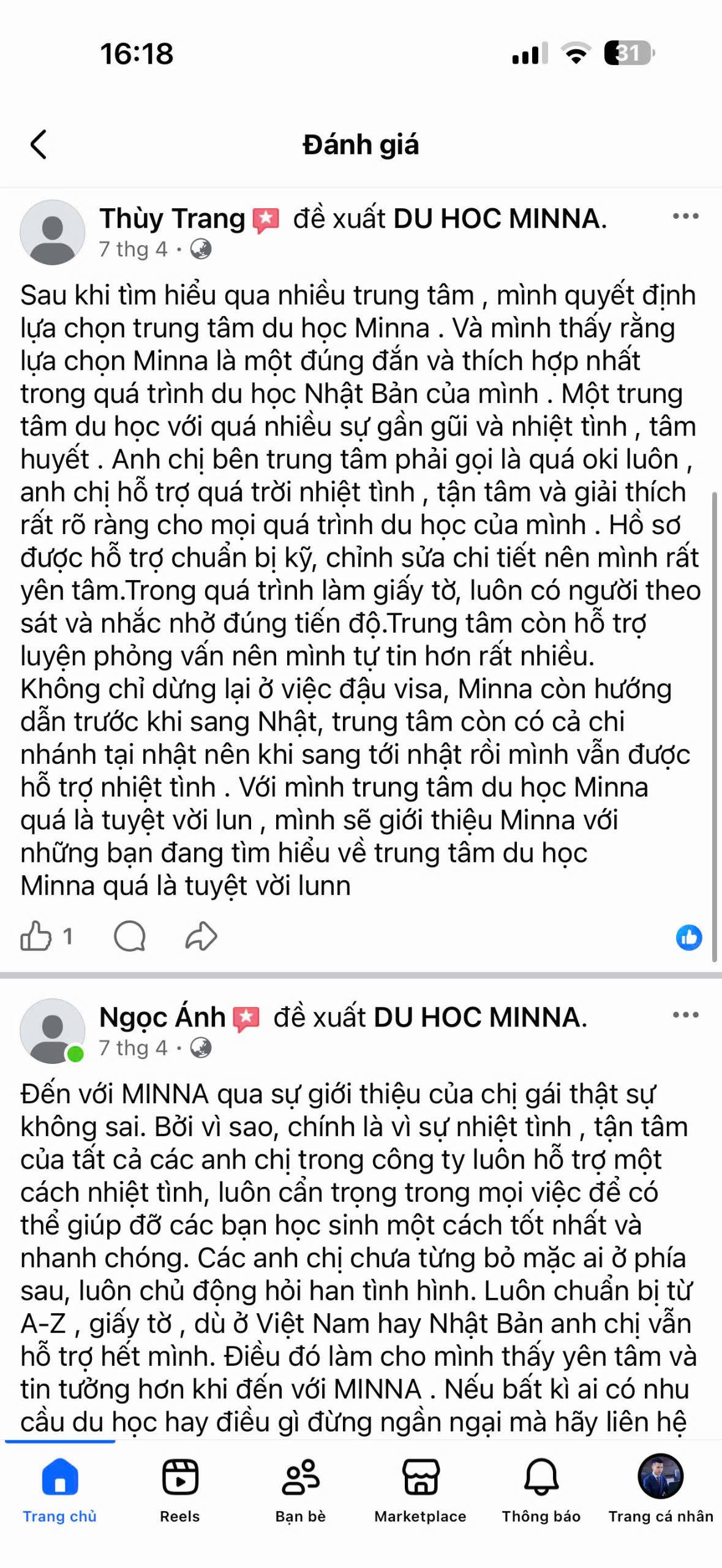 Đánh giá học viên MINNA 35
