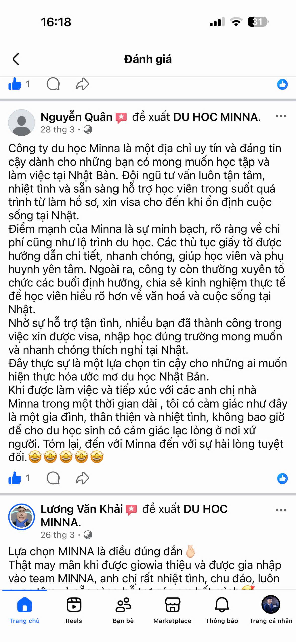 Đánh giá học viên MINNA 41