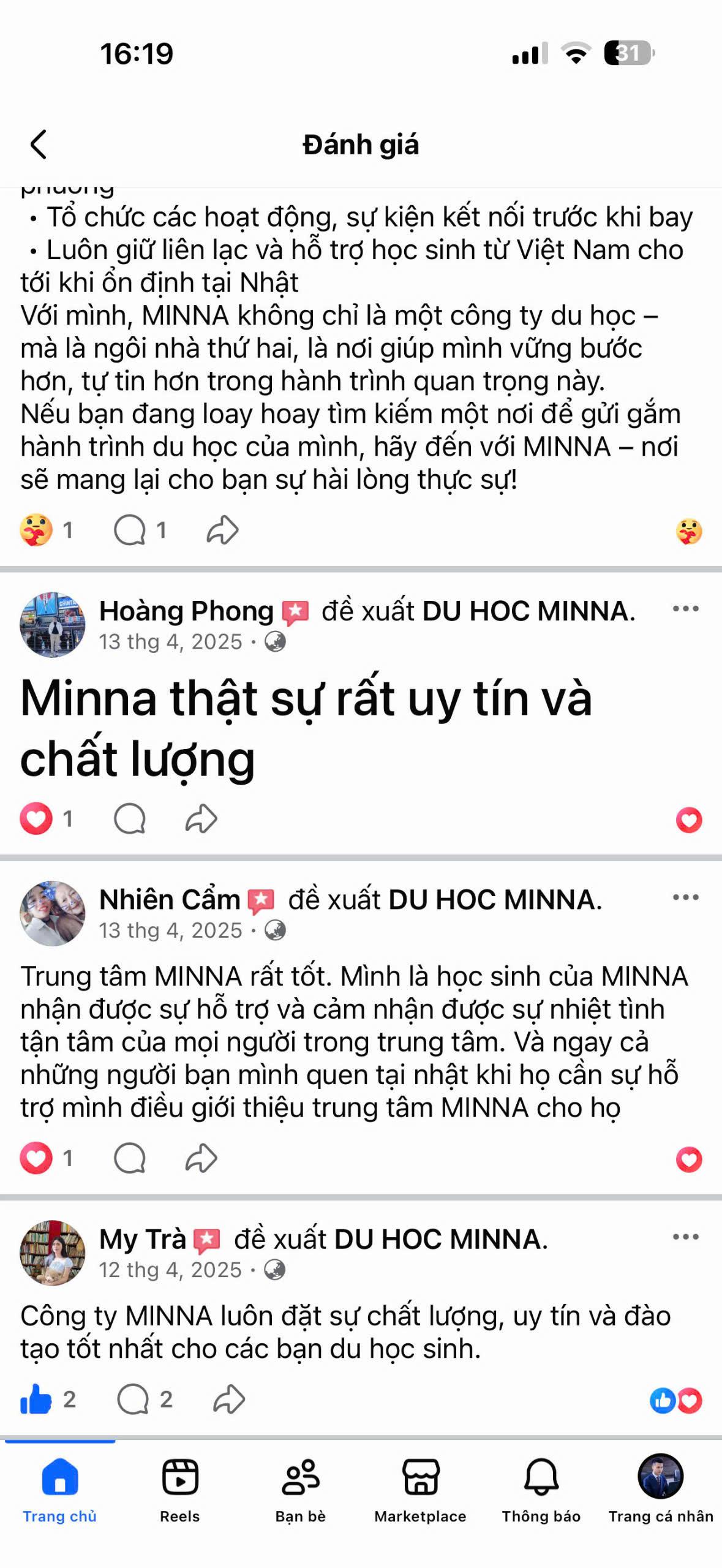 Đánh giá học viên MINNA 42